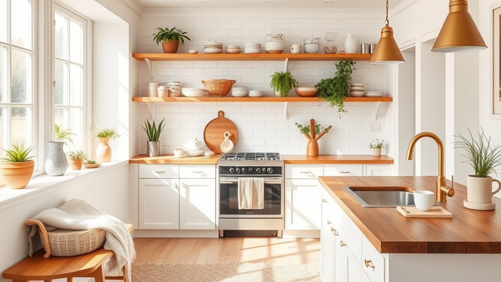 add warmth to white kitchen