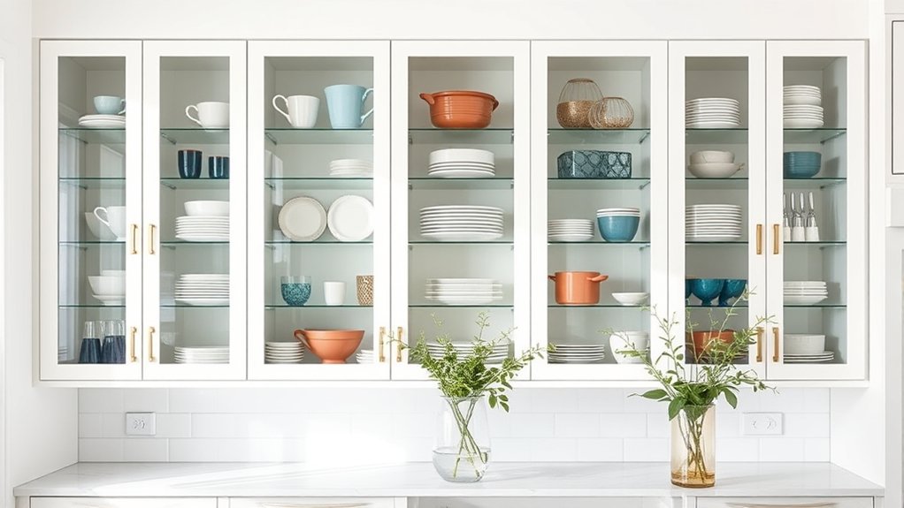 How to Style Glass Kitchen Cabinets With 3 Easy Tips 2 choose cohesive color palettes