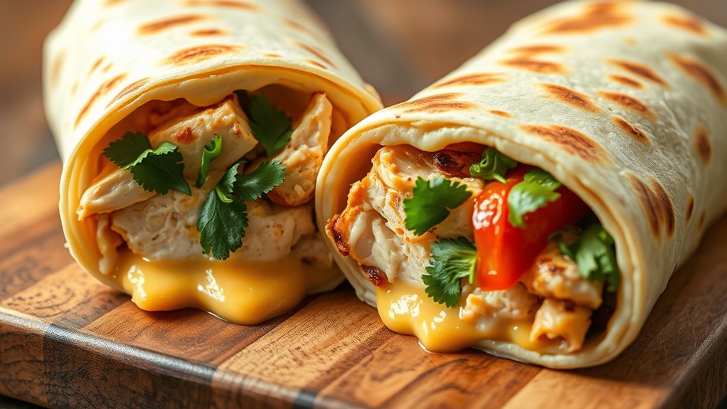 comforting cheesy chicken burrito