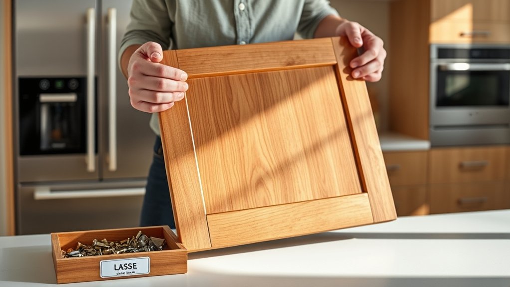 How to Add Glass to Kitchen Cabinets in 10 Easy Steps 4 label remove organize protect