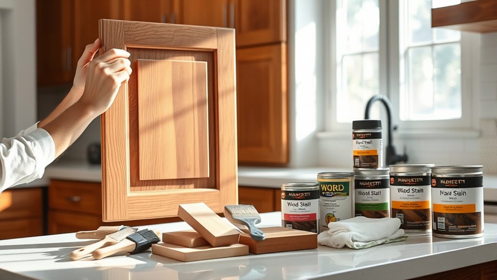 How to Stain Kitchen Cabinets in 5 Easy Steps 2 prepare label protect finish