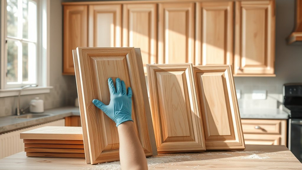 How to Stain Kitchen Cabinets in 5 Easy Steps 3 remove clean sand surfaces