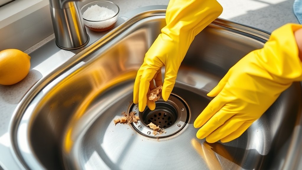 5 Easy Steps to Clean Kitchen Sink Drain Smell 2 remove debris inspect clean