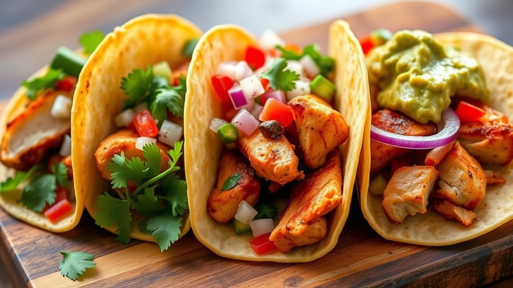 three tacos toppings variety