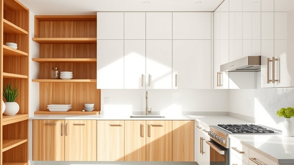 white or wood cabinets